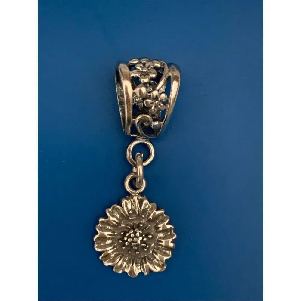 .925 Ornate Necklace Bale with Sunflower Charm Sterling Silver